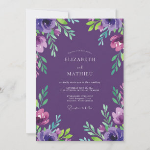 Convite Casamento de Eucalipto Folhagem Magenta Ameixa