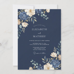 Convite Casamento de Eucalipto Folhagem Marfim Índigo
