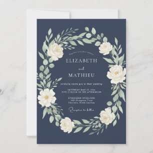 Convite Casamento de Eucalipto Folhagem Marfim Meia-Noite