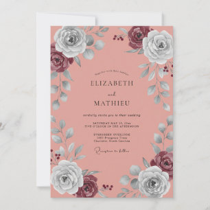 Convite Casamento de Eucalipto Folhagem Marrom Coral