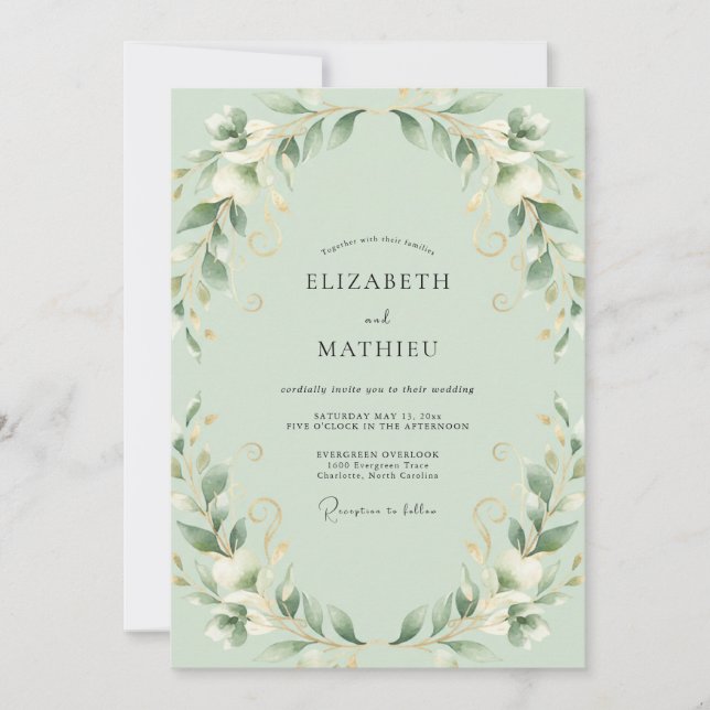 Convite Casamento de Eucalipto Folhagem Menta (Frente)