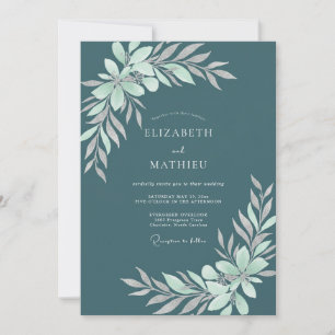 Convite Casamento de Eucalipto Folhagem Menta Ardósia