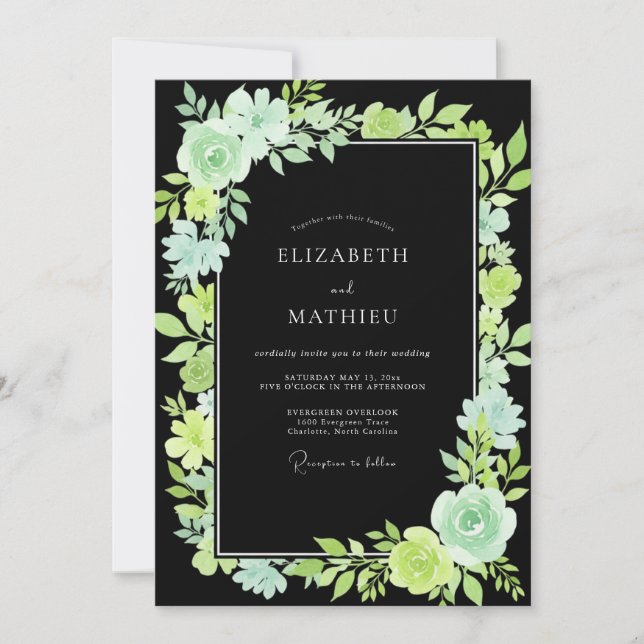 Convite Casamento de Eucalipto Folhagem Menta Preta (Frente)