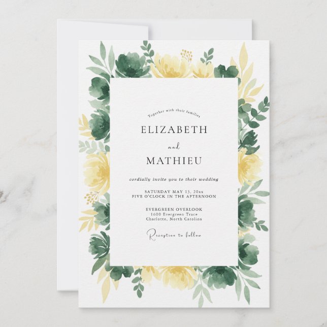 Convite Casamento de Eucalipto Folhagem Oliva Dourada (Frente)