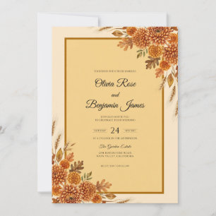 Convite Casamento de Eucalipto Folhagem Outonal de Cobre