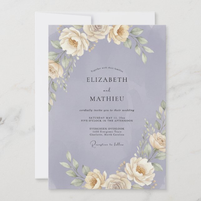 Convite Casamento de Eucalipto Folhagem Periwinkle Champag (Frente)
