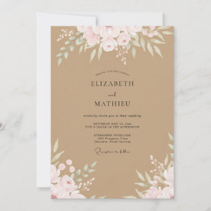 Convite Casamento de Eucalipto Folhagem Pêssego Areia