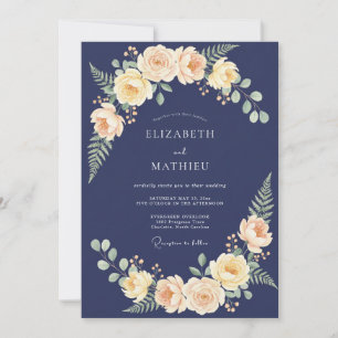 Convite Casamento de Eucalipto Folhagem Pêssego Meia-Noite