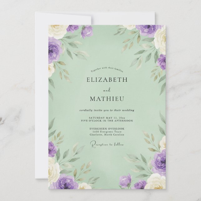 Convite Casamento de Eucalipto Folhagem Pistache Âmbar (Frente)