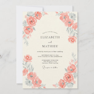Convite Casamento de Eucalipto Folhagem Prata Coral
