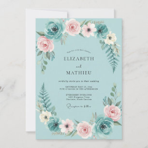 Convite Casamento de Eucalipto Folhagem Rosa Água