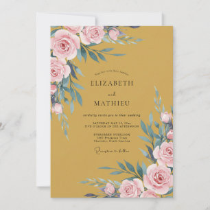 Convite Casamento de Eucalipto Folhagem Rosa Dourada