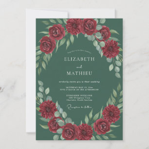 Convite Casamento de Eucalipto Folhagem Rubi Teal