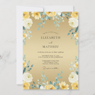 Convite Casamento de Eucalipto Folhagem Teal Dourada