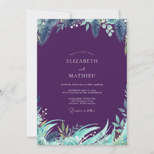 Convite Casamento de Eucalipto Folhagem Tropical Ameixa