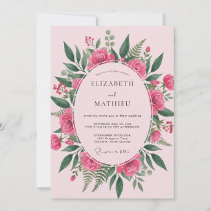 Convite Casamento de Eucalipto Folhagem Verde Magenta