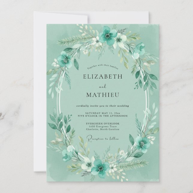 Convite Casamento de Eucalipto Folhagem Verde Menta Espuma (Frente)