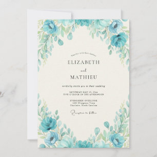 Convite Casamento de Eucalipto Folhagem Verde-Mint Ciano