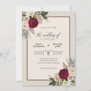 Convite Casamento de Eucalipto Folhagem Vinho Profundo