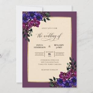 Convite Casamento de Eucalipto Folhagem Violeta Ameixa