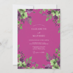 Convite Casamento de Eucalipto Folhagem Violeta Magenta