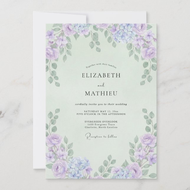 Convite Casamento de Eucalipto Folhagem Violeta Menta (Frente)