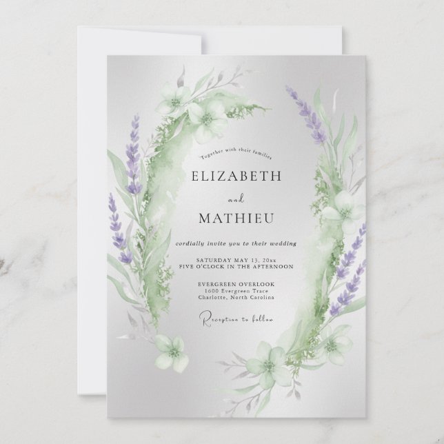 Convite Casamento de Eucalipto Folhagem Violeta Menta (Frente)