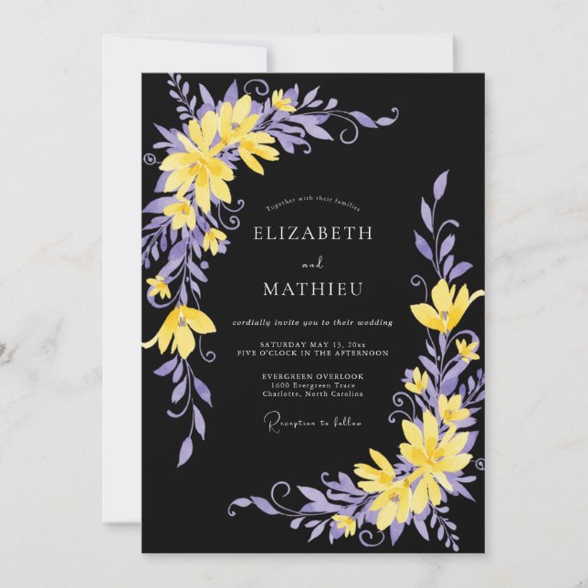Convite Casamento de Eucalipto Folhagem Violeta Preta (Frente)