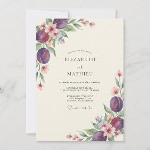 Convite Casamento de Eucalipto Fruta Ameixa Profunda