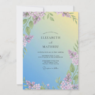 Convite Casamento de Eucalipto Lilás Amarelo Suave