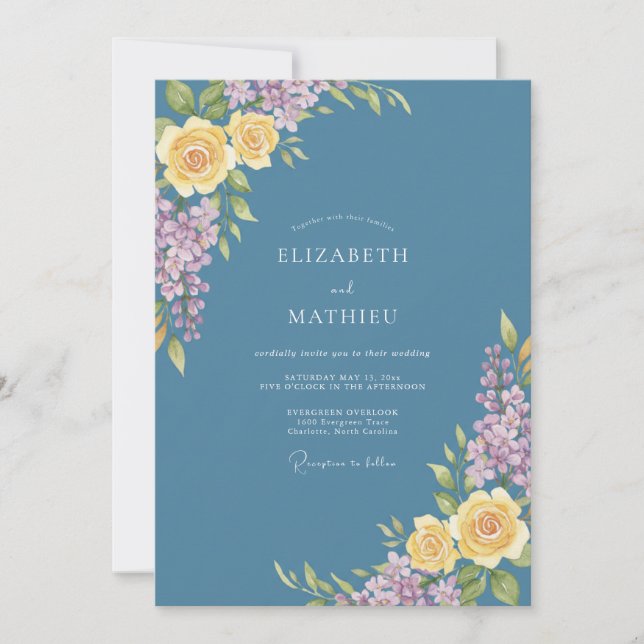 Convite Casamento de Eucalipto Lilás Azul Aço (Frente)