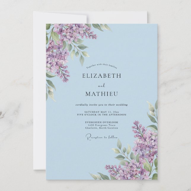 Convite Casamento de Eucalipto Lilás Violeta Pálido (Frente)