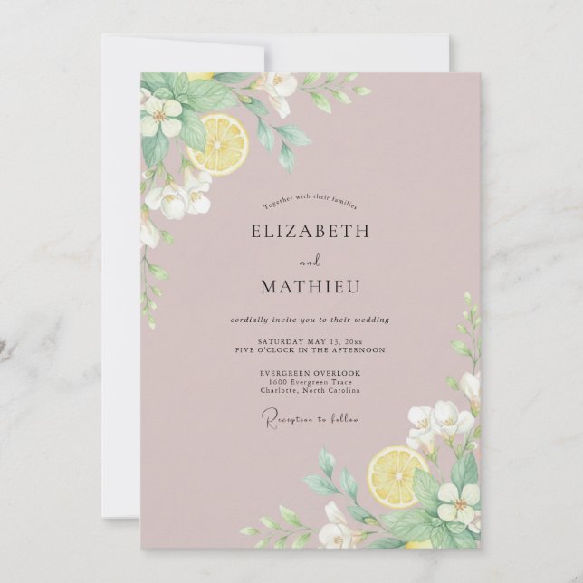 Convite Casamento de Eucalipto Limão Roxo Suave (Frente)