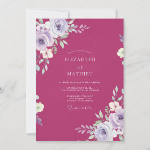 Convite Casamento de Eucalipto Macio Folhagem Lilás Magent