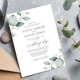 Convite Casamento de eucalipto mínimo clássico