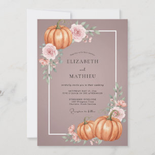 Convite Casamento de Eucalipto Outonal Roxo Claro Abóbora