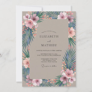 Convite Casamento de Eucalipto Palma Rosa Taupe