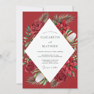 Convite Casamento de Eucalipto Poinsettia Carmesim Profund