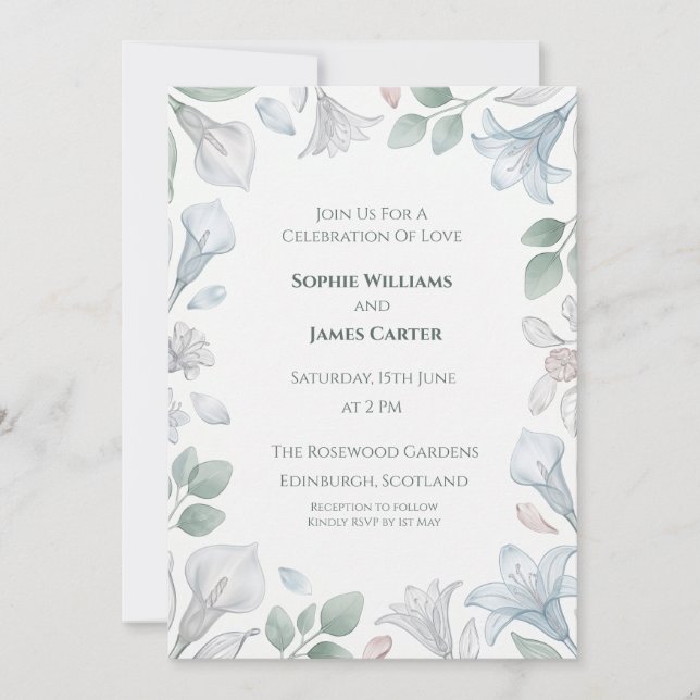 Convite Casamento de Eucalipto Prateado (Frente)