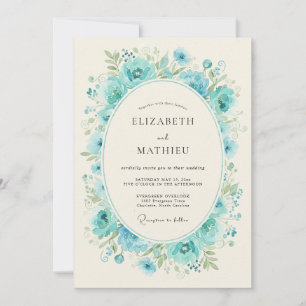 Convite Casamento de Eucalipto Ranúnculo Azul