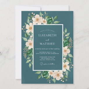 Convite Casamento de Eucalipto Ranunculus de Aço Escuro