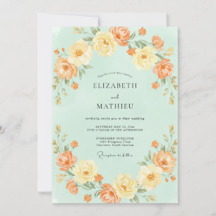 Convite Casamento de Eucalipto Ranunculus Laranja Celadon