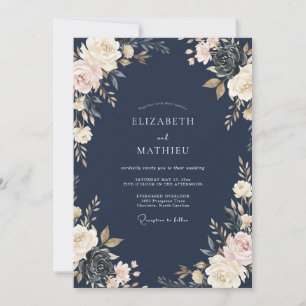 Convite Casamento de Eucalipto Ranunculus Marfim à Meia-No