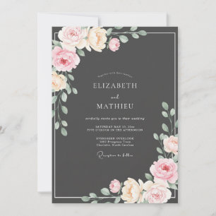 Convite Casamento de Eucalipto Ranunculus Rosa Pétala Carv