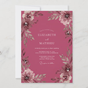 Convite Casamento de Eucalipto Ranunculus Roxo Fundo