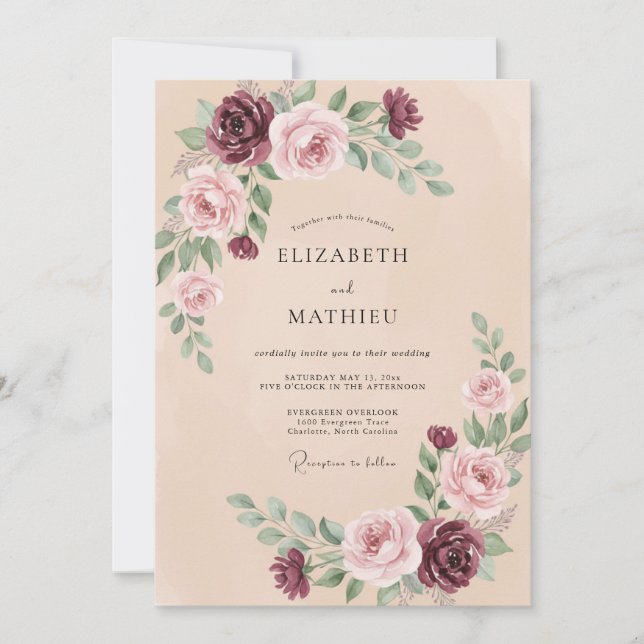 Convite Casamento de Eucalipto Ranunculus Roxo Macio (Frente)