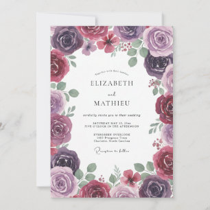 Convite Casamento de Eucalipto Ranunculus Roxo Silenciado