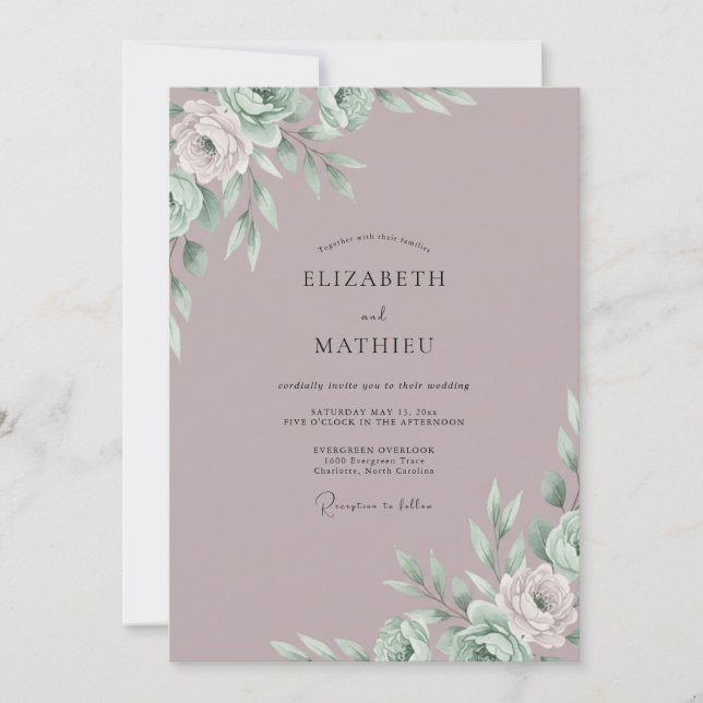 Convite Casamento de Eucalipto Róseo Suave (Frente)