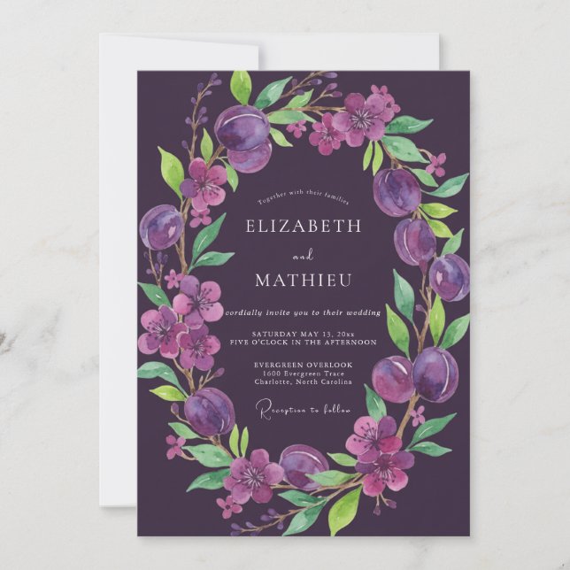 Convite Casamento de Eucalipto Roxo Ameixa Deep Purple (Frente)