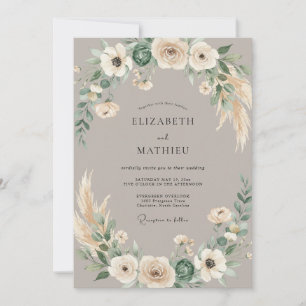 Convite Casamento de Eucalipto Seco Pampas Bege